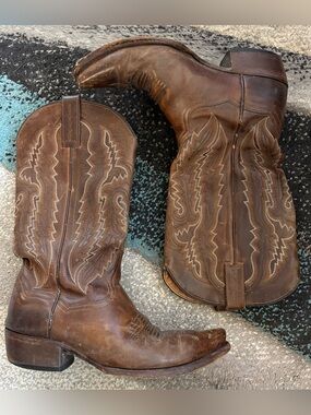 Dan Post Men's Earp Brown Leather Cowboy Boots Calf 7.5 Rugged Work Farm Barn